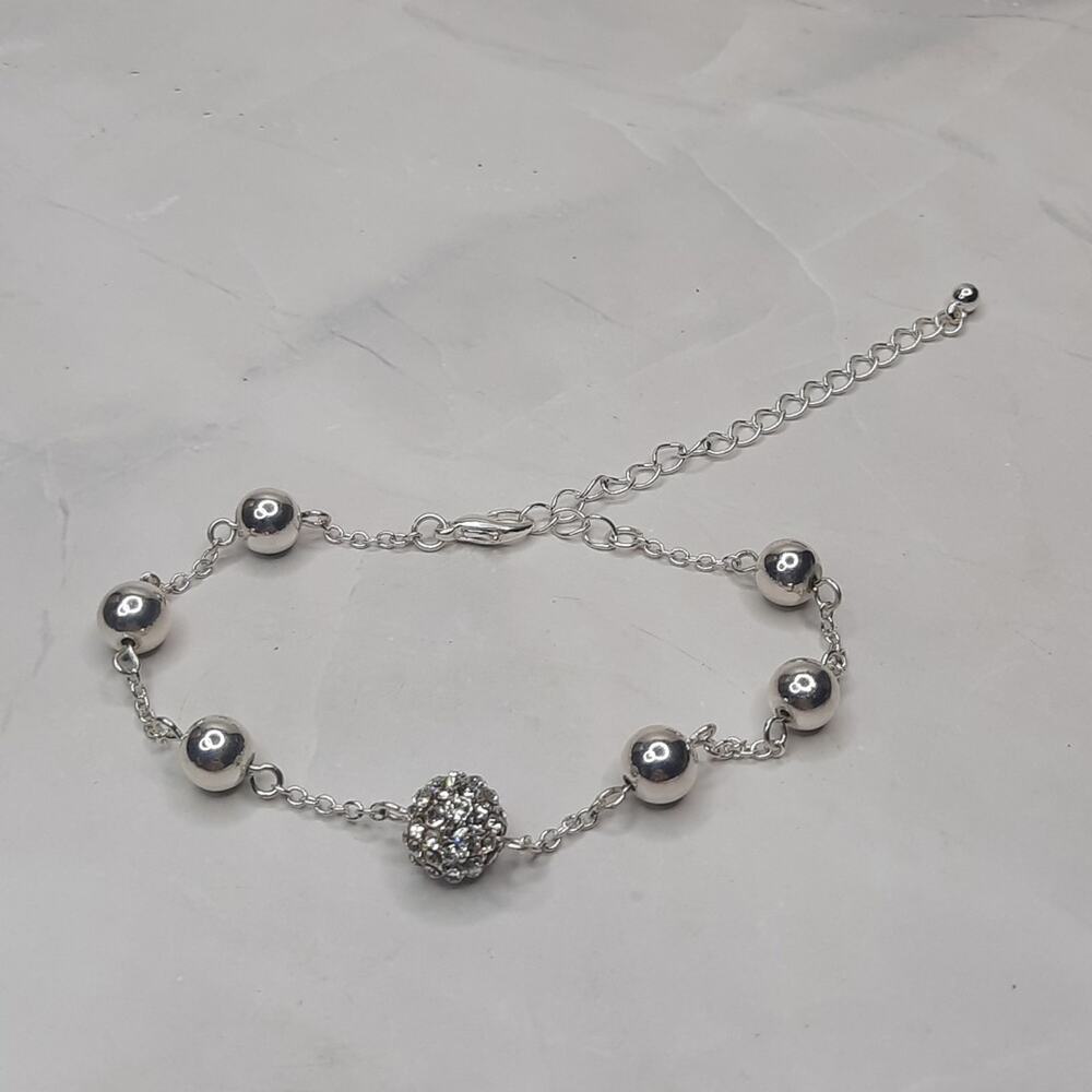 Silver and Rhinestone Adjustable Length Chain Bracelet